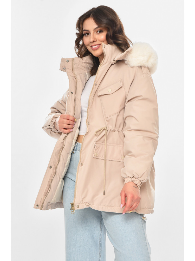 Куртка-парка женская однотонная светло-бежевого цвета 23122 211145C