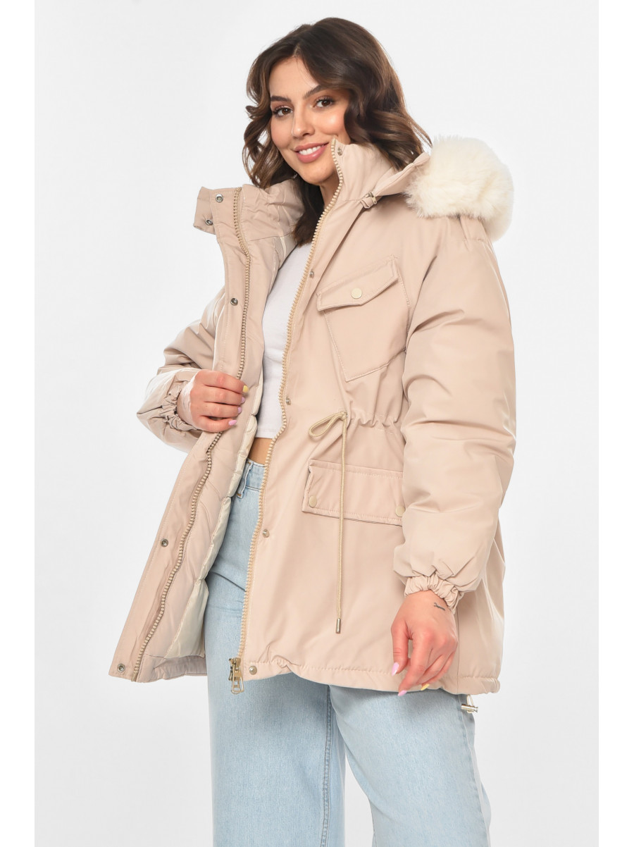 Куртка-парка женская однотонная светло-бежевого цвета 23122 211145C