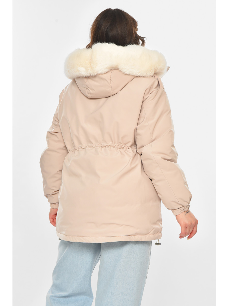 Куртка-парка женская однотонная светло-бежевого цвета 23122 211145C