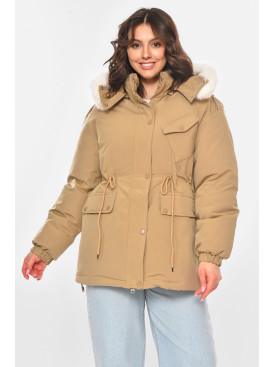 Куртка-парка женская однотонная бежевого цвета 23122 211147C Куртка-парка женская однотонная бежевого цвета 23122 211147C