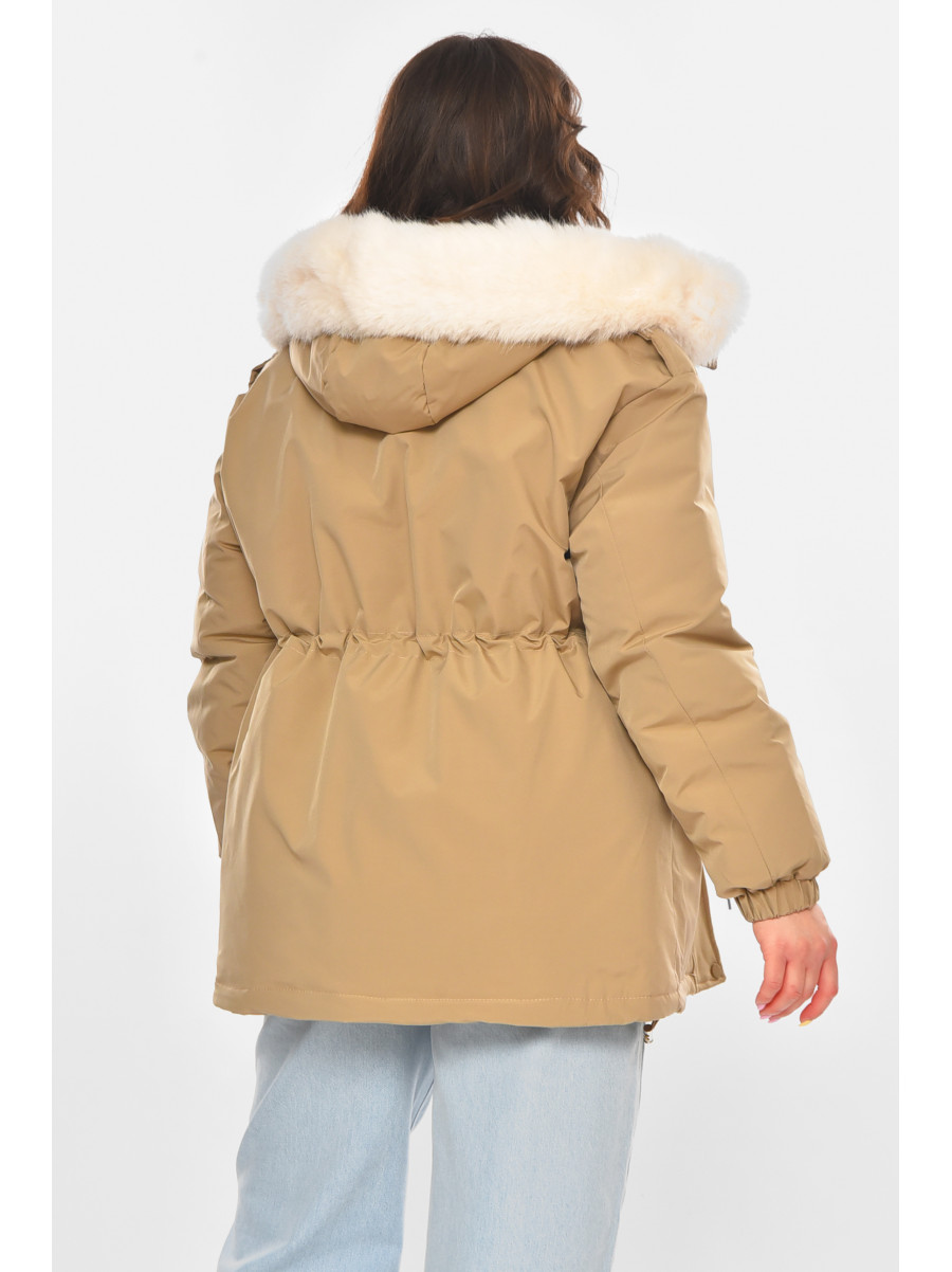 Куртка-парка женская однотонная бежевого цвета 23122 211147C