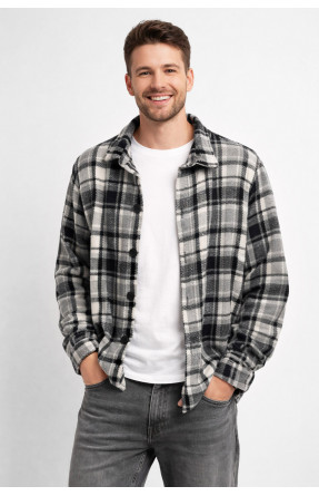 Рубашка мужская байковая серого цвета с принтом 1703 211148C