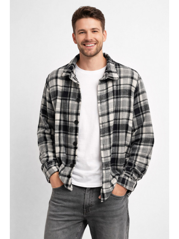 Рубашка мужская байковая серого цвета с принтом 1703 211148C