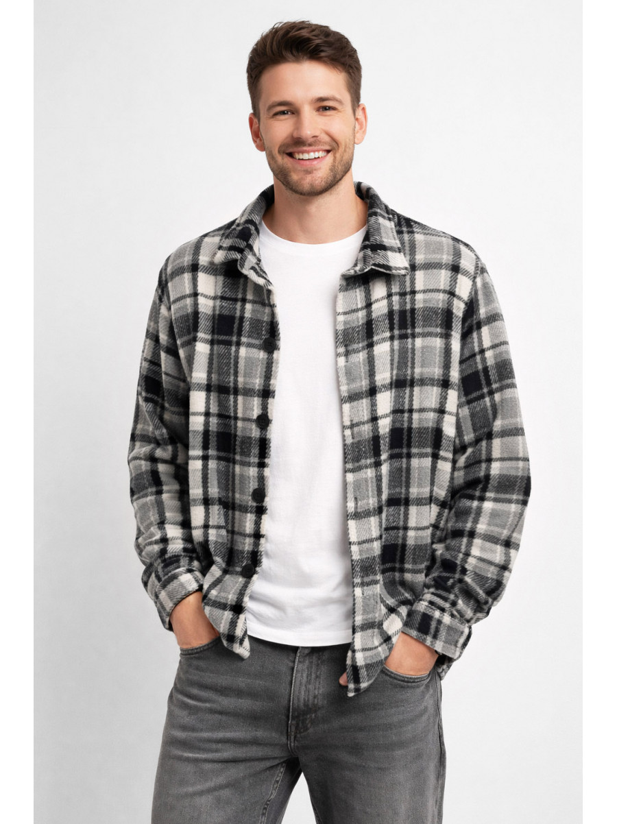 Рубашка мужская байковая серого цвета с принтом 1703 211148C