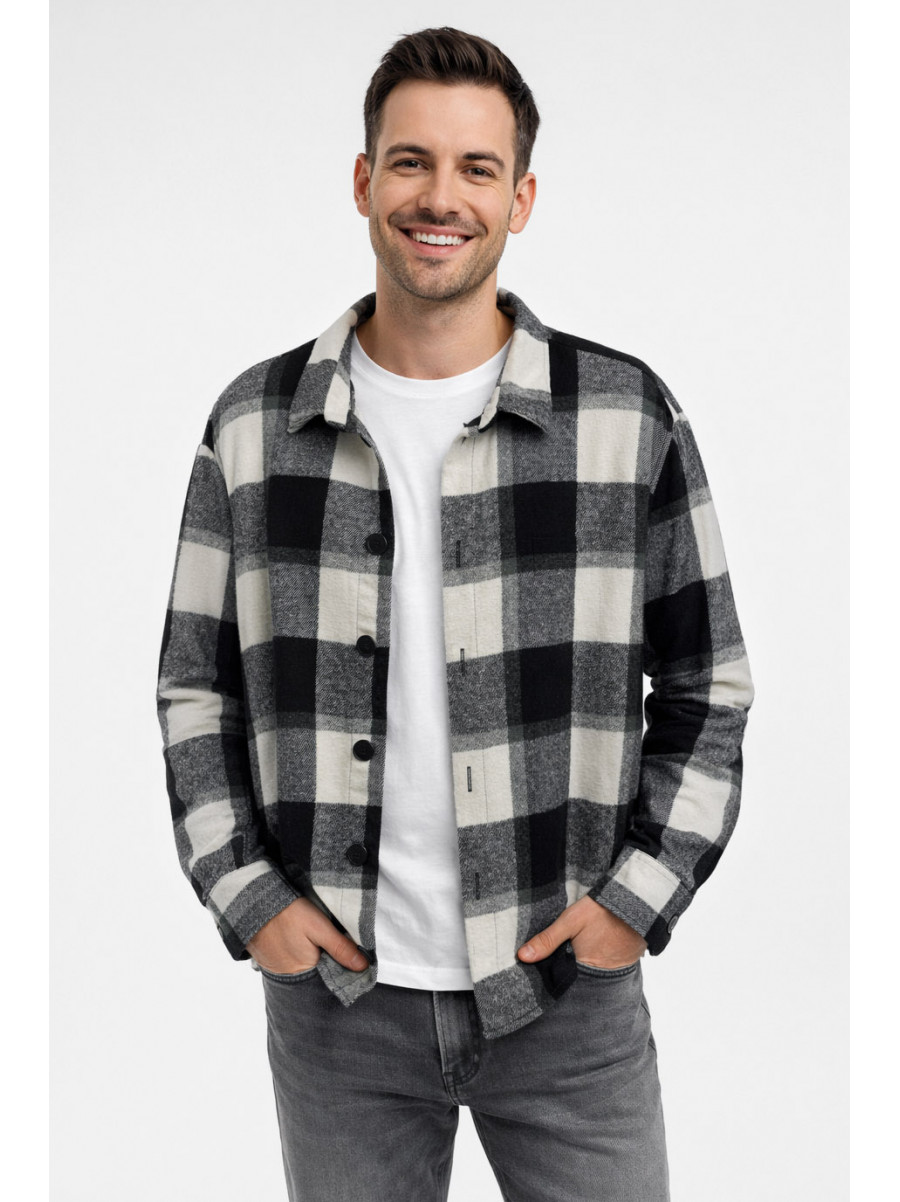 Рубашка мужская байковая черного цвета с принтом 1703 211149C