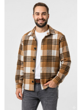 Рубашка мужская байковая коричневого цвета с принтом 1703 211150C