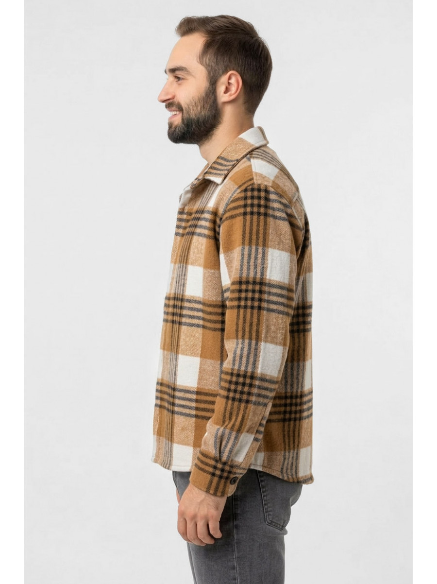 Рубашка мужская байковая коричневого цвета с принтом 1703 211150C