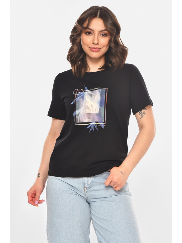 Футболка женская черного цвета с принтом 211160C