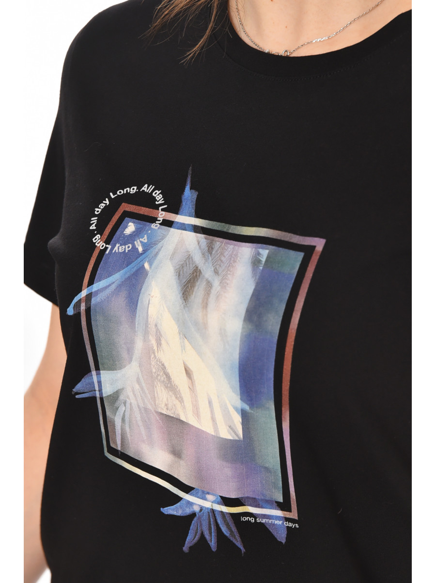 Футболка женская черного цвета с принтом 211160C