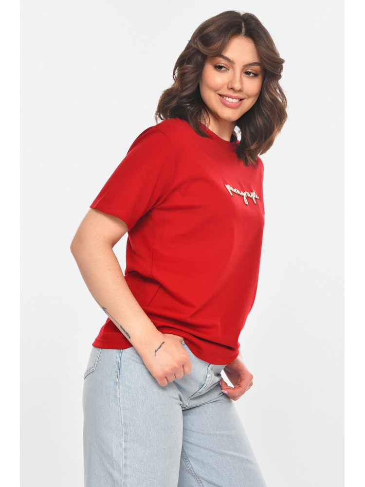 Футболка женская бордового цвета с принтом 211161C