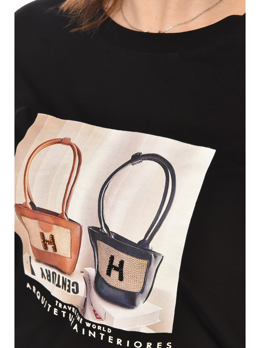 Футболка женская черного цвета с принтом 211163C