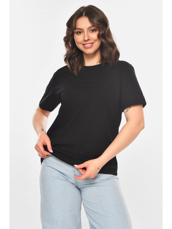 Футболка женская однотонная черного цвета 211165C
