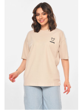 Футболка жіноча бежевого кольору з принтом 211167C