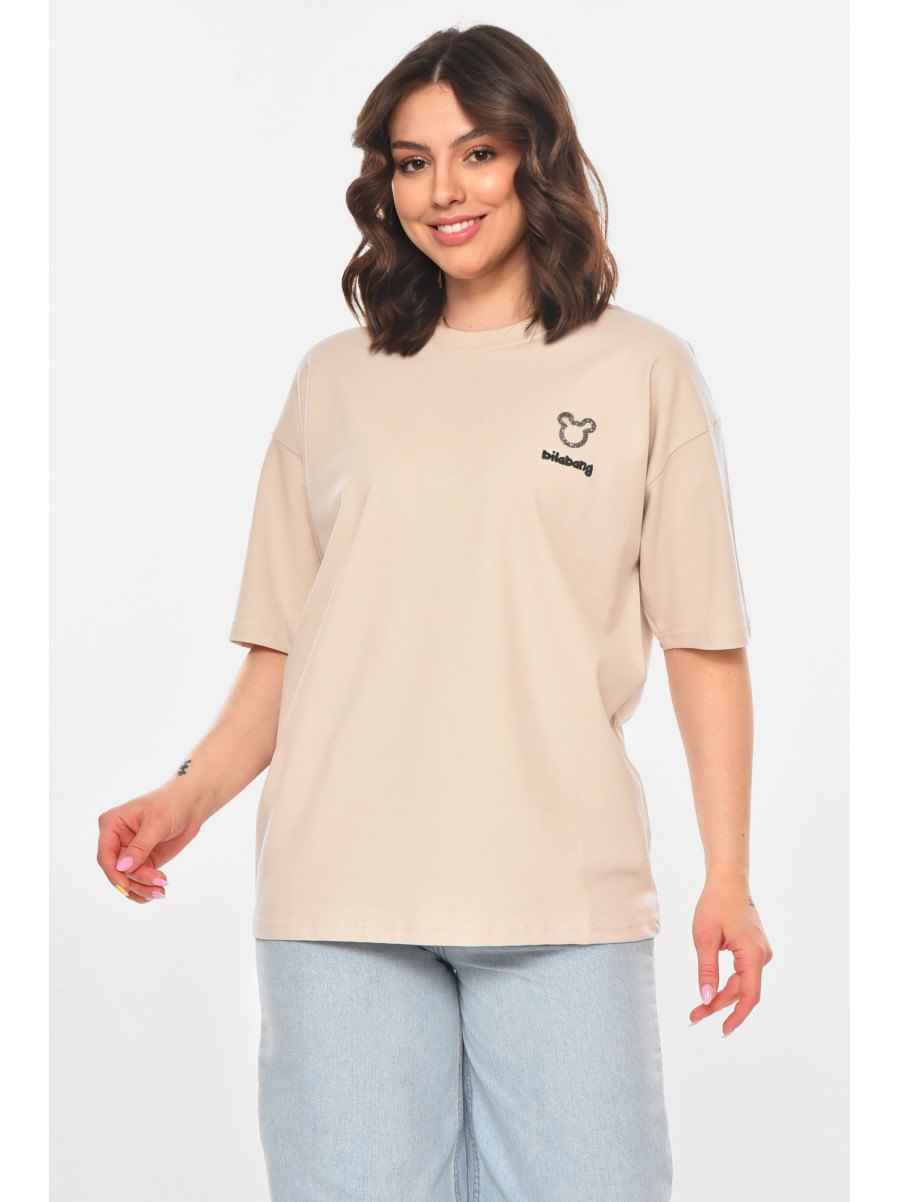 Футболка женская бежевого цвета с принтом 211167C