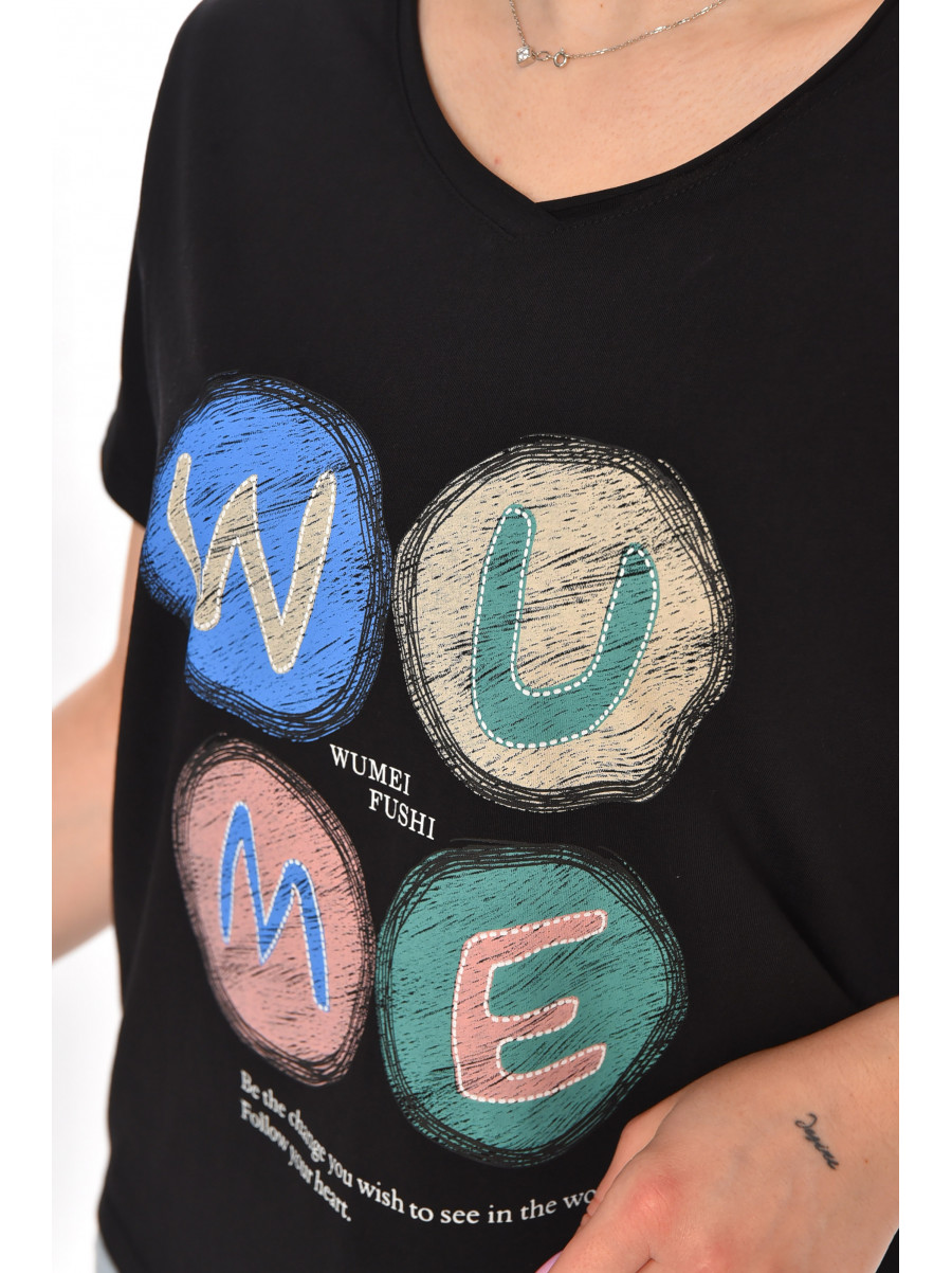 Футболка женская черного цвета с принтом 211168C