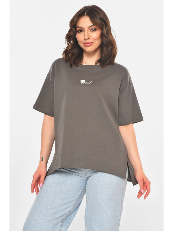 Футболка женская серого цвета с принтом 211169C