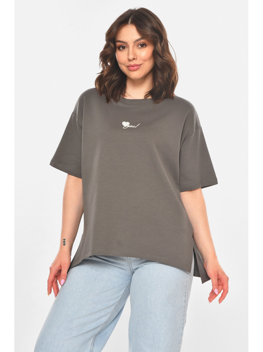 Футболка женская серого цвета с принтом 211169C