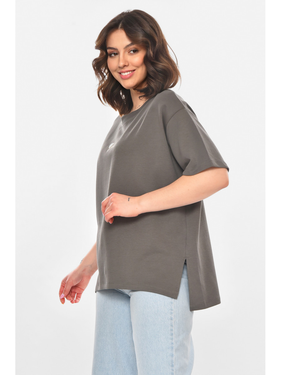 Футболка женская серого цвета с принтом 211169C