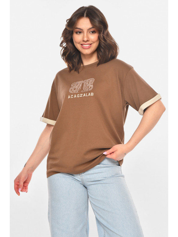 Футболка женская коричневого цвета с принтом 211170C