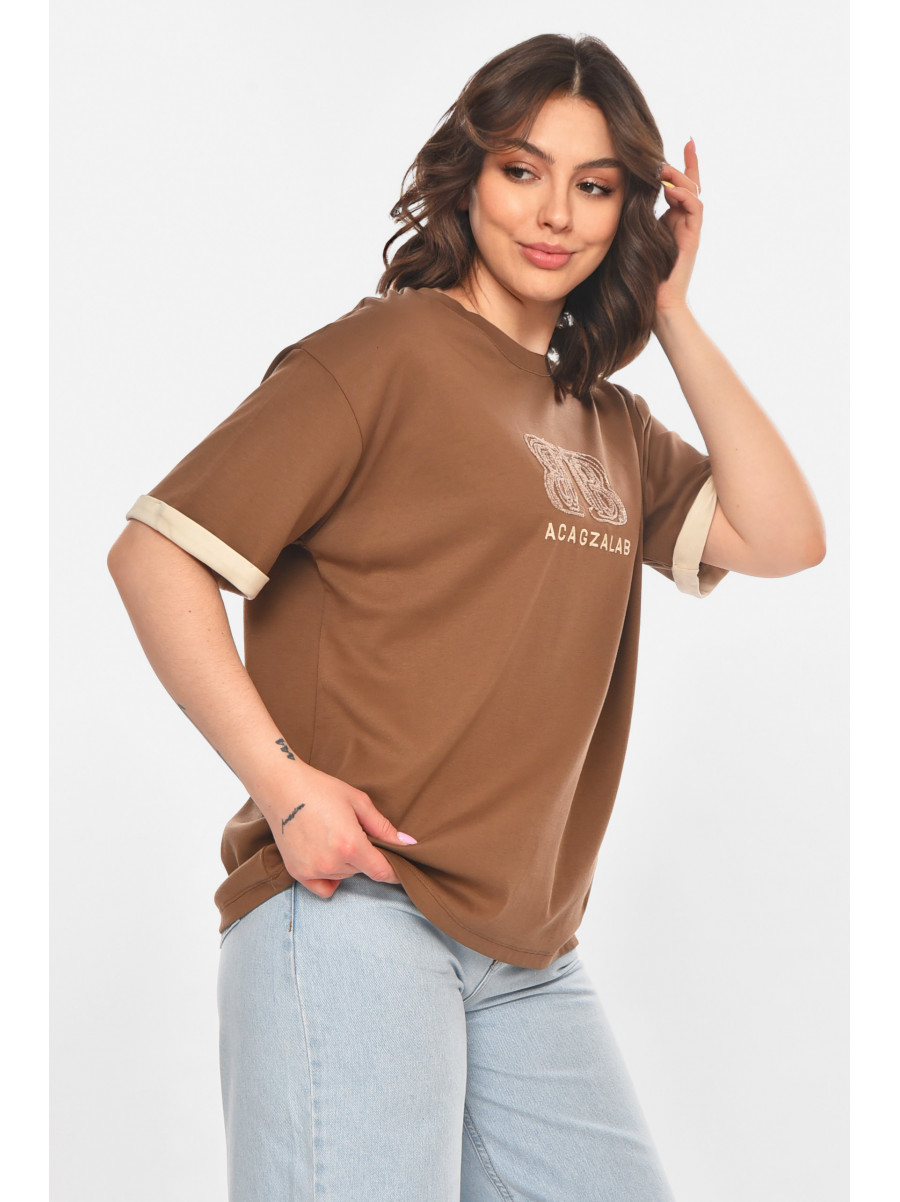Футболка женская коричневого цвета с принтом 211170C