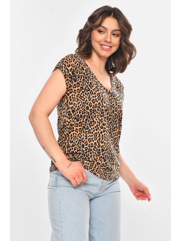 Футболка женская бежевого цвета с леопардовым принтом 211177C