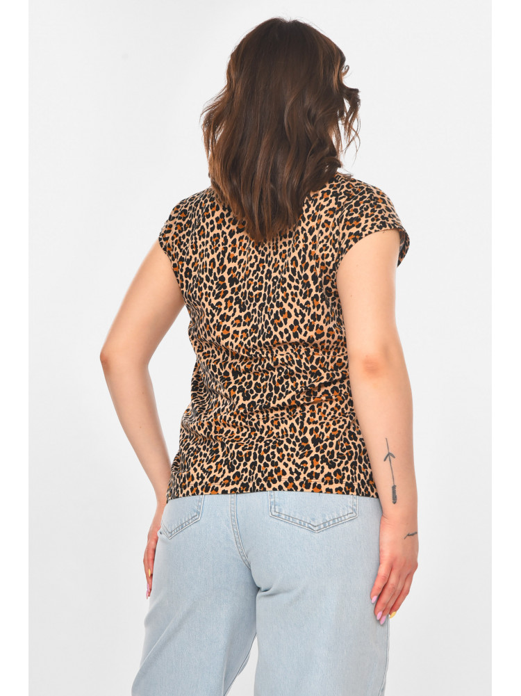 Футболка женская бежевого цвета с леопардовым принтом 211177C