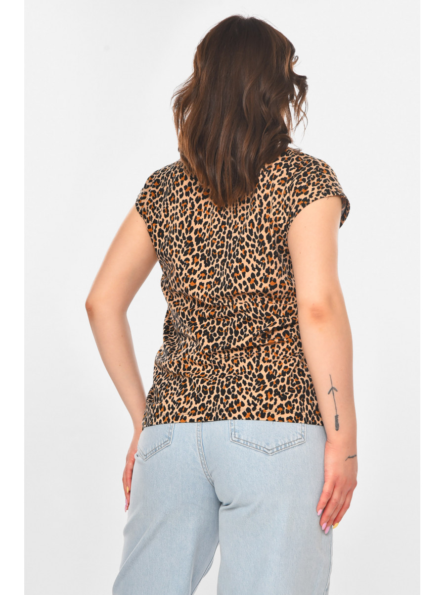 Футболка женская бежевого цвета с леопардовым принтом 211177C