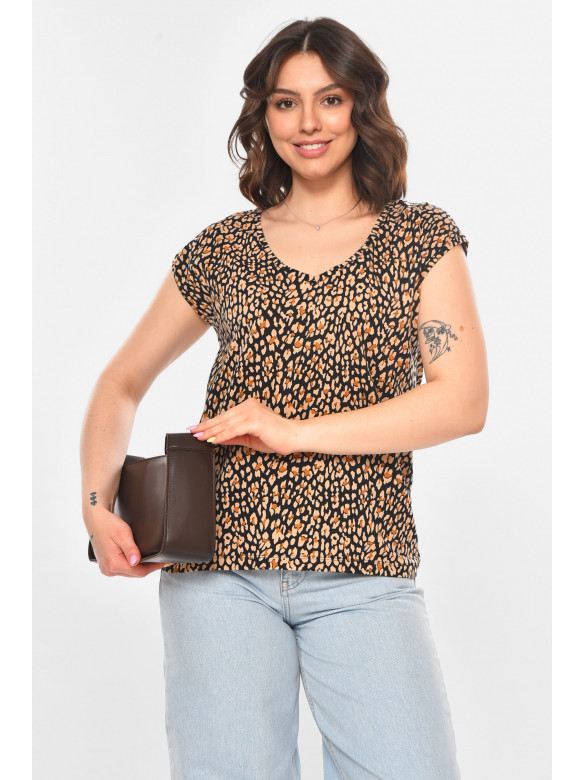 Футболка женская черного цвета с леопардовым принтом 211185C