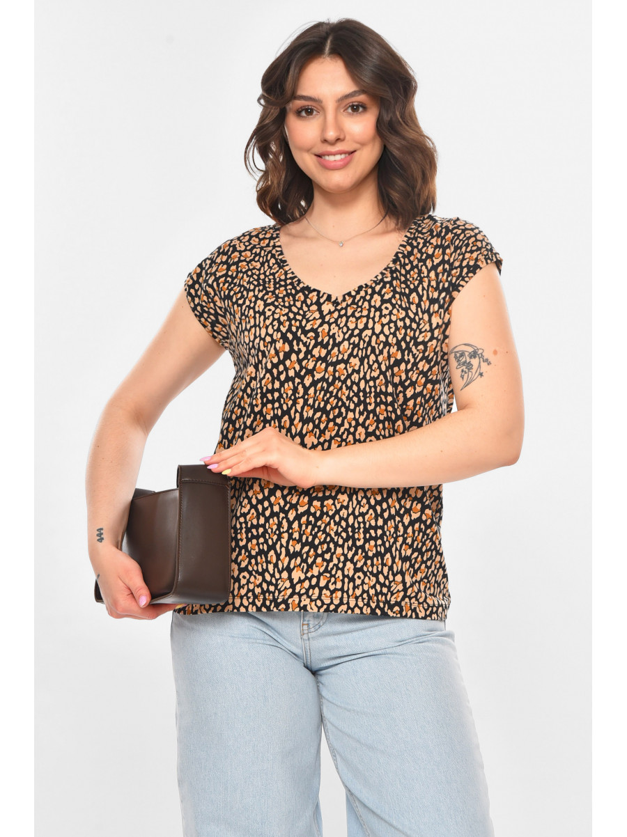Футболка женская черного цвета с леопардовым принтом 211185C