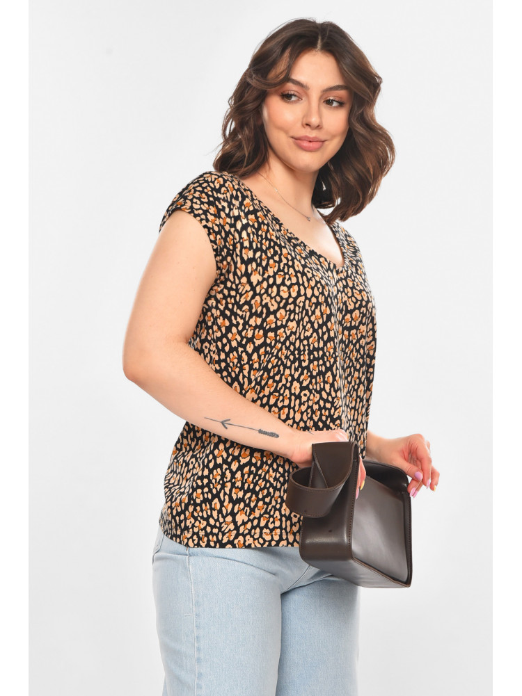 Футболка женская черного цвета с леопардовым принтом 211185C