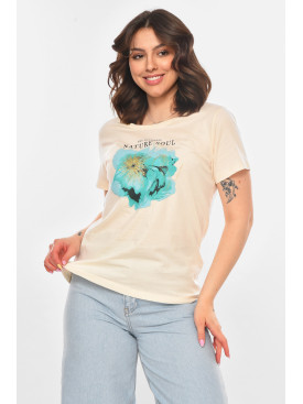 Футболка женская бежевого цвета 211186C