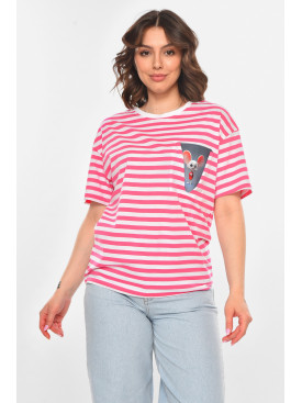 Футболка жіноча рожевого кольору в смужку 211195C