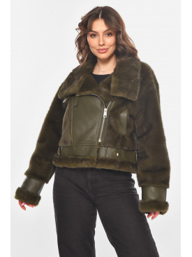 Дублёнка женская однотонная цвета хаки F2411 211197C