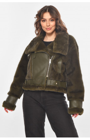 Дублёнка женская однотонная цвета хаки F2411 211197C