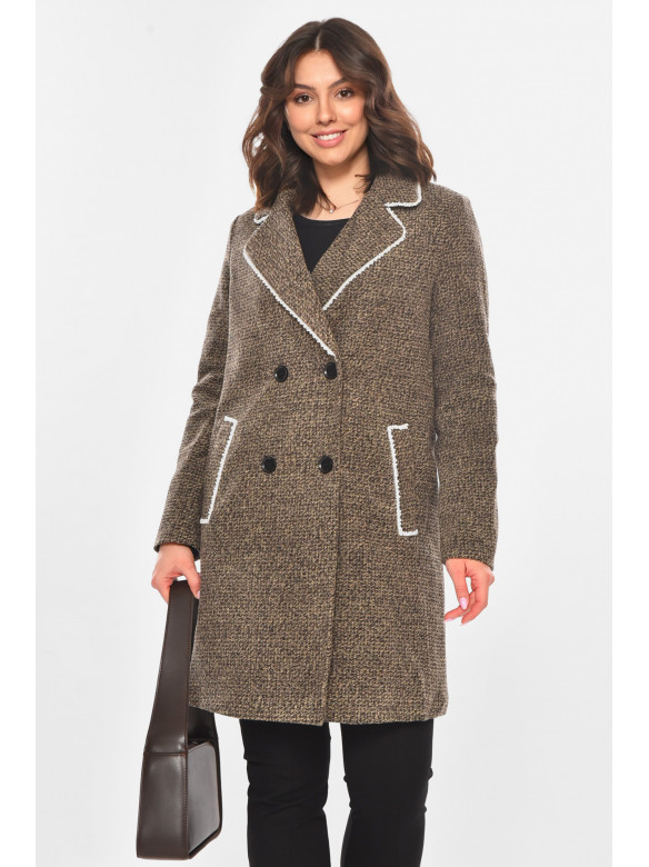 Пальто женское однотонное бежевого цвета 801 211200C