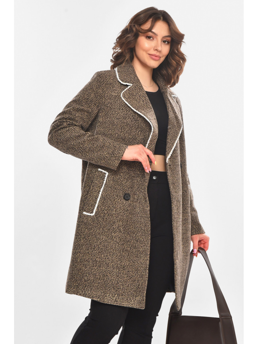 Пальто женское однотонное бежевого цвета 801 211200C