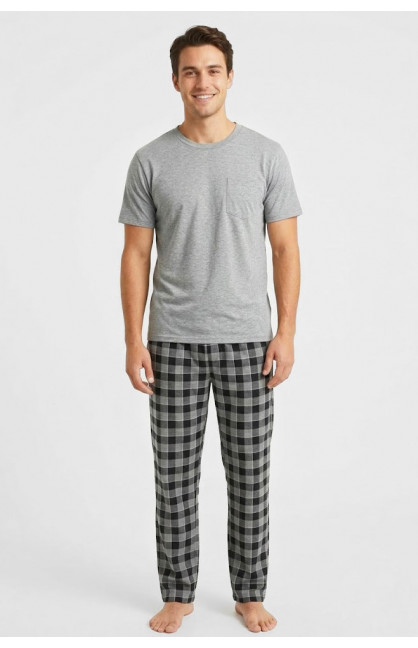 Пижама мужская полубатальная серого цвета с принтом 70334 211234C