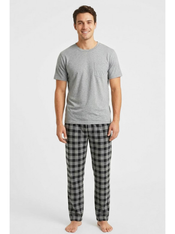 Пижама мужская полубатальная серого цвета с принтом 70334 211234C