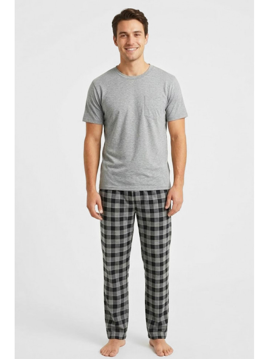 Пижама мужская полубатальная серого цвета с принтом 70334 211234C