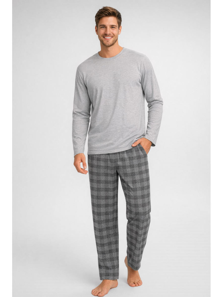 Пижама мужская полубатальная серого цвета с принтом 70331 211235C