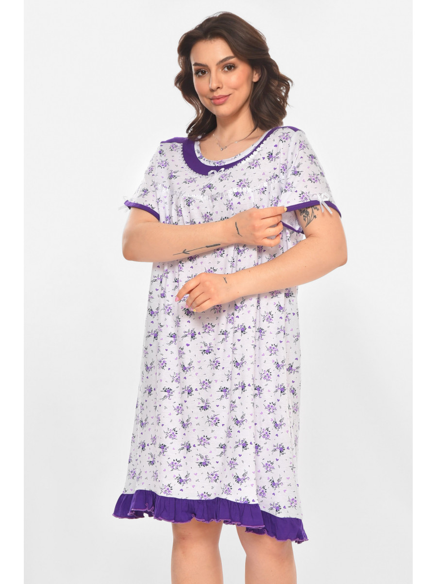 Ночная рубашка женская полубатальная белого цвета с принтом 1017 211262C