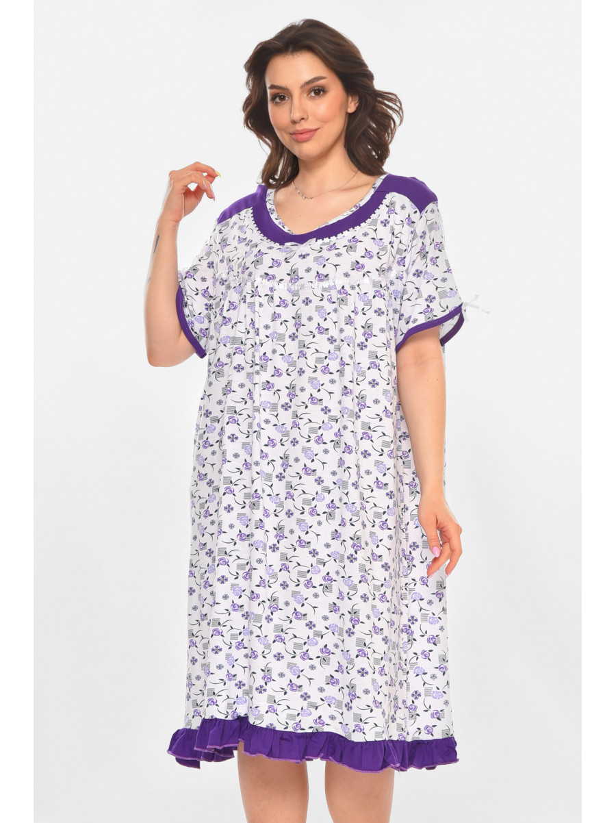 Ночная рубашка женская полубатальная белого цвета с принтом 1017 211264C