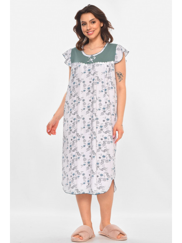 Ночная рубашка женская полубатальная белого цвета с принтом 010 211267C