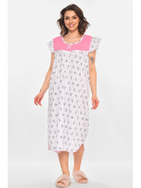 Ночная рубашка женская полубатальная белого цвета с принтом 010 211268C
