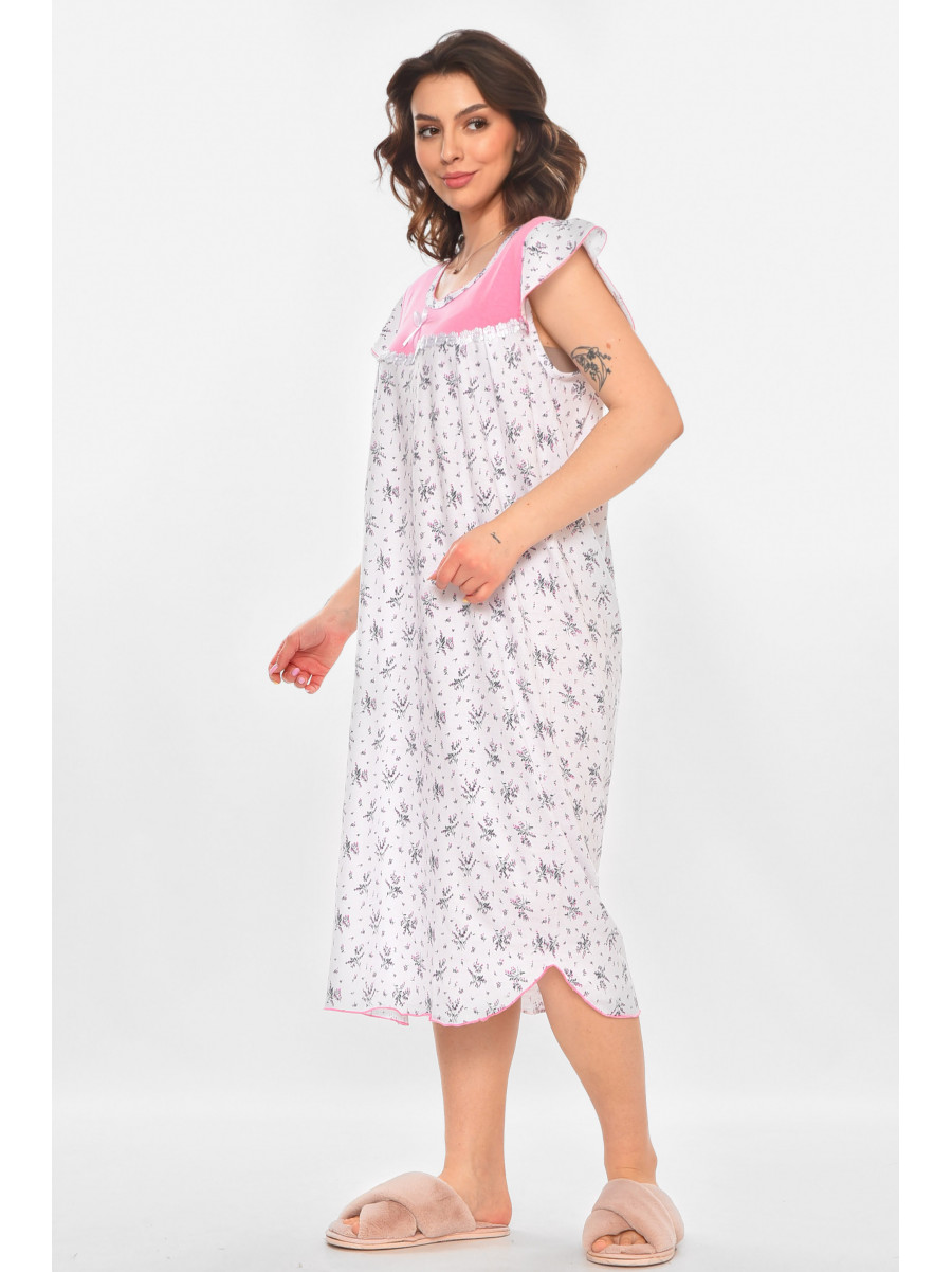Ночная рубашка женская полубатальная белого цвета с принтом 010 211268C