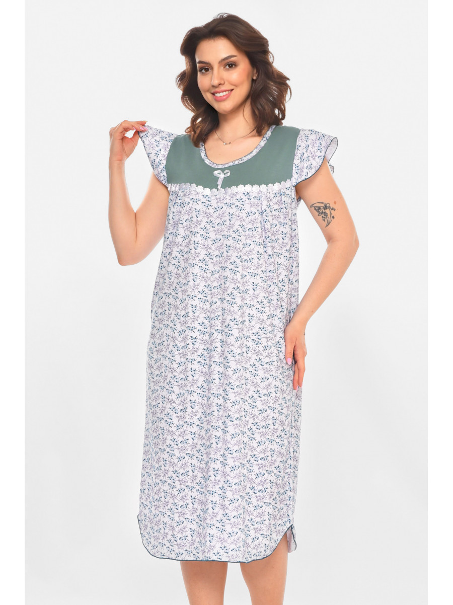 Ночная рубашка женская полубатальная белого цвета с принтом 010 211269C