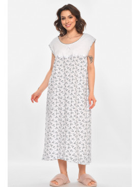 Нічна сорочка жіноча напівбатальна білого кольору з принтом 001 211274C Нічна сорочка жіноча напівбатальна білого кольору з принтом 001 211274C