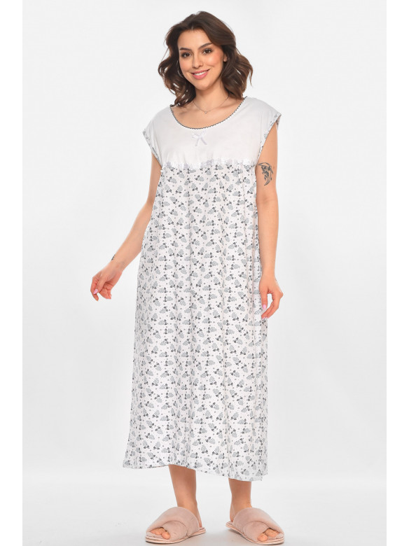 Ночная рубашка женская полубатальная белого цвета с принтом 001 211274C