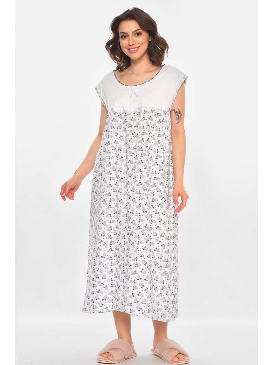 Ночная рубашка женская полубатальная белого цвета с принтом 001 211274C