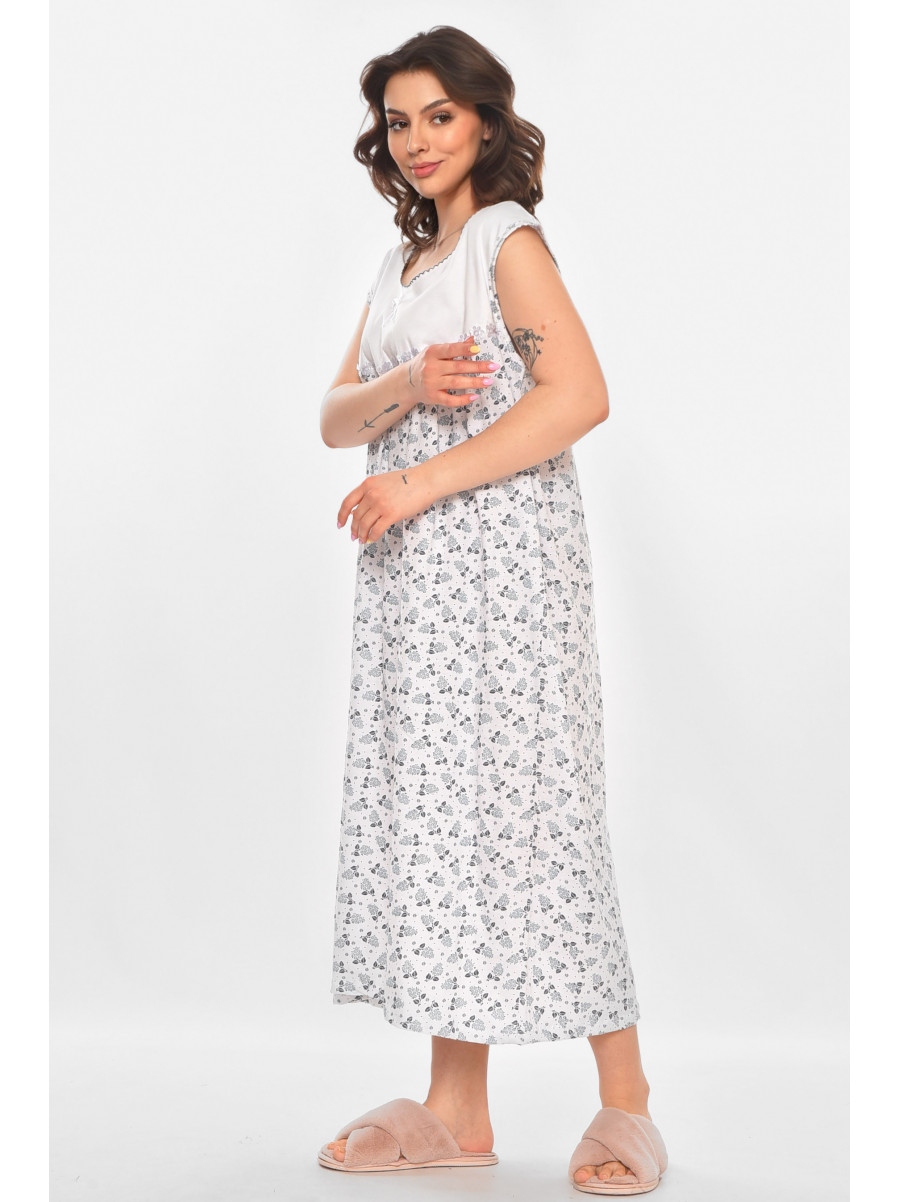 Ночная рубашка женская полубатальная белого цвета с принтом 001 211274C